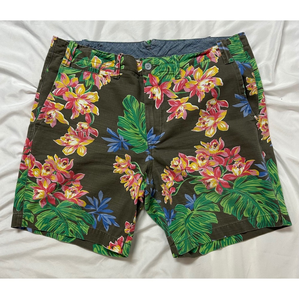 Polo Ralph Lauren Mens 36 Tropical Floral Shorts Straight Fit Green Pink Orchid